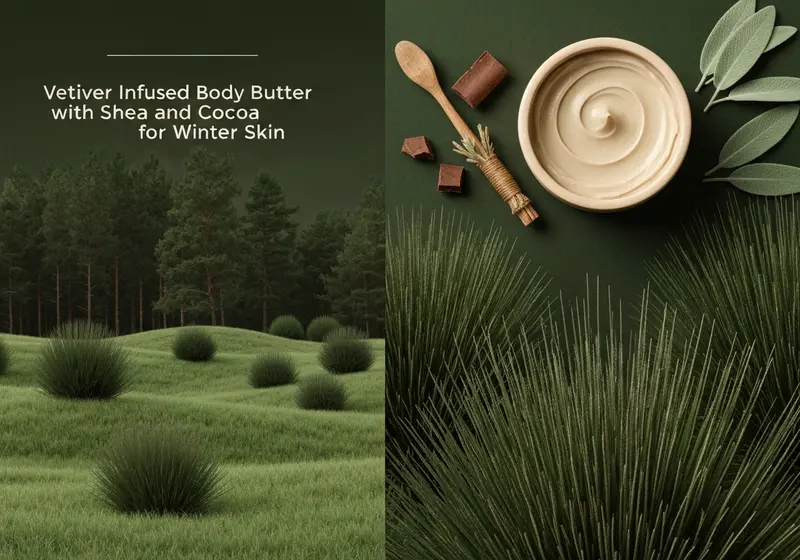 vetiver infused body butter with shea and cocoa for winter